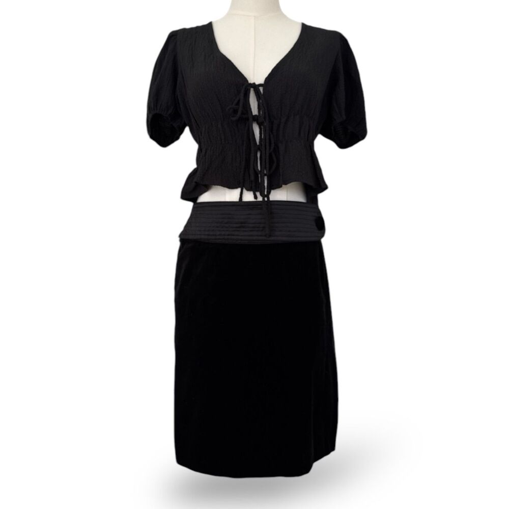LULU'S String Bow Tie Puff Sleeve V Neck Lightweight‎ Crinkled Crepe Sz S Top - Picture 2 of 6